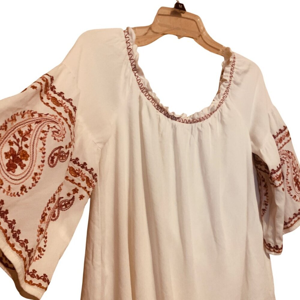 BLUE RAIN Women's Top Embroidered Peasant Blouse Bell Sleeves Sz L - Picture 3 of 8